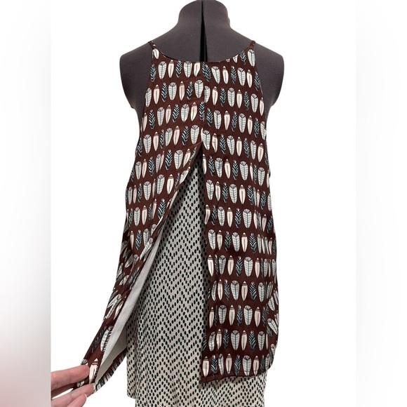 Porridge for Anthropologie Feather Print Layered Split Back Camisole Top Size M - Picture 7 of 14